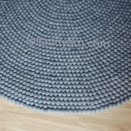 Round Grey Felt Ball Carpet, Wool Rug For Living & Bed Room, Handmade Mats Office & Home, Pom - thumbnail 2
