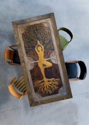 Tree Of Life Custom Wood Dining Table Hand Carved Villa Decor - thumbnail 1