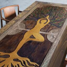 Tree Of Life Custom Wood Dining Table Hand Carved Villa Decor - thumbnail 2