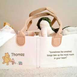 Personalised Pooh Bear Baby Blanket & Cushion Set Soft Nursery Pillow , Nappy Diaper Organiser - thumbnail 3
