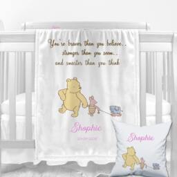 Personalised Pooh Bear Baby Blanket & Cushion Set Soft Nursery Pillow , Nappy Diaper Organiser - thumbnail 2