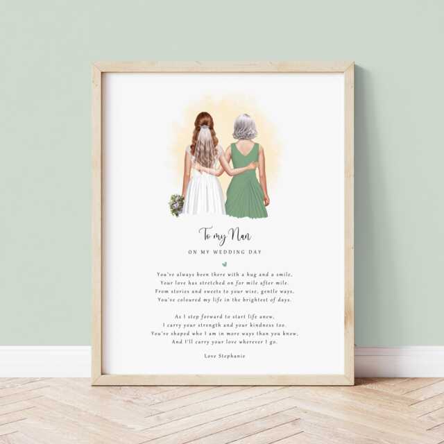 Personalised Wedding Print For Nan - From Granddaughter On Day - Custom Poem Keepsake Gift From Bride - image 1