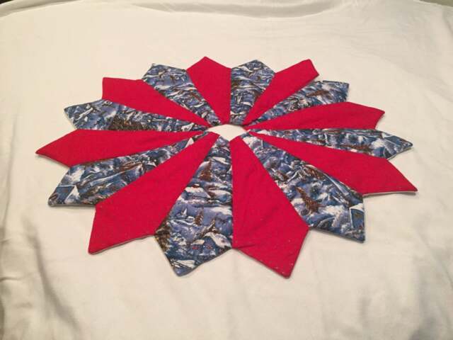 Christmas Tree Skirt, 26 Inch Diameter, Table Top, Mini, Snow Scene, Small, Glittery, Pieced, Quilted - image 1
