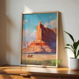 Vintage Western Landscape Print, Arizona Desert Canyon Poster, Cowboy Horse Riders, Southwest Wall Art, Rustic Americana Farmhouse Ranch Art - thumbnail 3