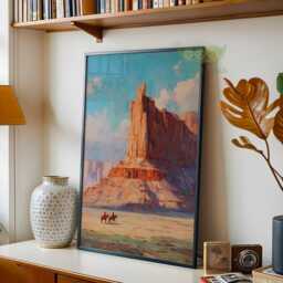 Vintage Western Landscape Print, Arizona Desert Canyon Poster, Cowboy Horse Riders, Southwest Wall Art, Rustic Americana Farmhouse Ranch Art - thumbnail 2