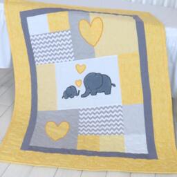 Twin Baby Quilts , Elephant Crib Bedding, Teal Yellow & Gray Blanket, Chevron Blankets, Toddler Patchwork Bespreads - thumbnail 3