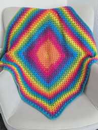 "Handmade Crochet Rainbow Baby Blanket Acrylic Yarn, 33""x33" - thumbnail 1