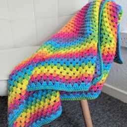 "Handmade Crochet Rainbow Baby Blanket Acrylic Yarn, 33""x33" - thumbnail 2