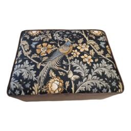 William Morris Fabric Footstool Taupe Velvet Base, Natural Wood Feet - thumbnail 2