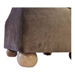 William Morris Fabric Footstool Taupe Velvet Base, Natural Wood Feet - thumbnail 3