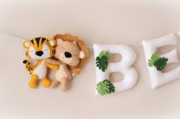 Baby Name Sign, Safari Nursery Decor, Lion Tiger Decoration, Felt Banner, Baby Wall Art, Custom Gift, Shower Gift - thumbnail 1