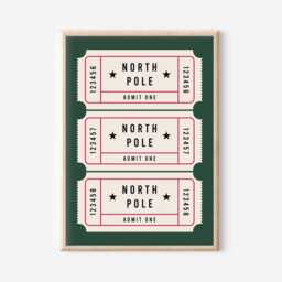 Vintage Christmas North Pole Ticket Print Forest Green, Festive Easy Seasonal Swap-In Art, Admit One, Unframed, A1/A2/A3/A4/A5 - thumbnail 3