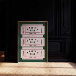 Vintage Christmas North Pole Ticket Print Forest Green, Festive Easy Seasonal Swap-In Art, Admit One, Unframed, A1/A2/A3/A4/A5 - thumbnail 2
