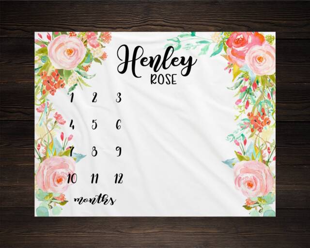 Girl Milestone Blanket Month Growth Tracker Minky Fleece Custom Personalized Baby Shower Gift Watercolor Floral Newborn - image 1