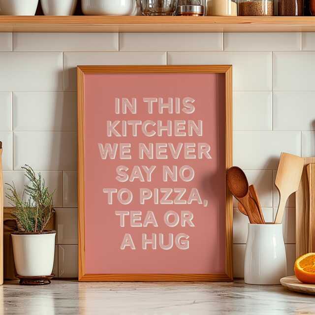 Kitchen Print, Pizza & Tea Art Fun Wall Art, Funny Poster, Funky Home Decor, Maximalist Trendy Decor - image 1