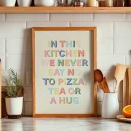Kitchen Print, Pizza & Tea Art Fun Wall Art, Funny Poster, Funky Home Decor, Maximalist Trendy Decor - thumbnail 2