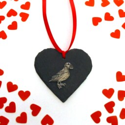 Puffin Design Natural Slate Heart - Christmas Ornament Unique Gift Lover Mum Dad Decoration 2026 - thumbnail 2