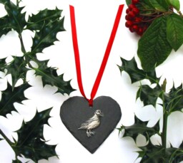Puffin Design Natural Slate Heart - Christmas Ornament Unique Gift Lover Mum Dad Decoration 2026 - thumbnail 1