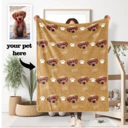 Personalized Pet Head Face Blanket, Picture Blanket With Name, Memorial Dog Photo Blanket Cat Gift - thumbnail 2