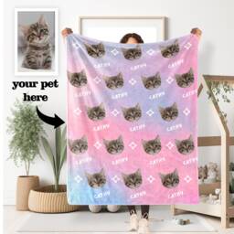 Personalized Pet Head Face Blanket, Picture Blanket With Name, Memorial Dog Photo Blanket Cat Gift - thumbnail 1