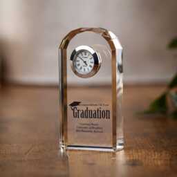 Crystal Glass Graduation Gift Clock - Personalised Memory Keepsake Battery Operated, Silk-Lined Presentation Box - thumbnail 2