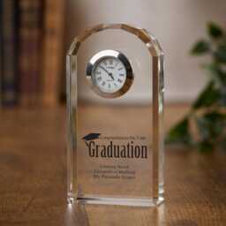 Crystal Glass Graduation Gift Clock - Personalised Memory Keepsake Battery Operated, Silk-Lined Presentation Box - thumbnail 4