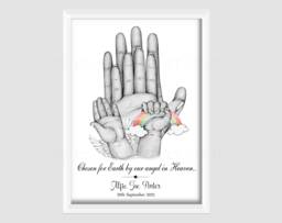 Personalised Family Print Birth Hands Rainbow Baby Loss Angel Unframed - thumbnail 1