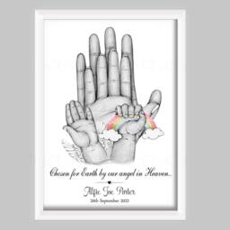 Personalised Family Print Birth Hands Rainbow Baby Loss Angel Unframed - thumbnail 2