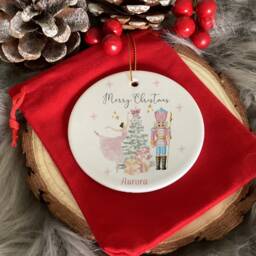 Personalised Fairy Nutcracker Christmas Santa Sack, Custom Stocking, Linen Gift Bag, Ceramic Bauble - thumbnail 2