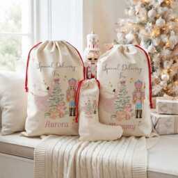 Personalised Fairy Nutcracker Christmas Santa Sack, Custom Stocking, Linen Gift Bag, Ceramic Bauble - thumbnail 1