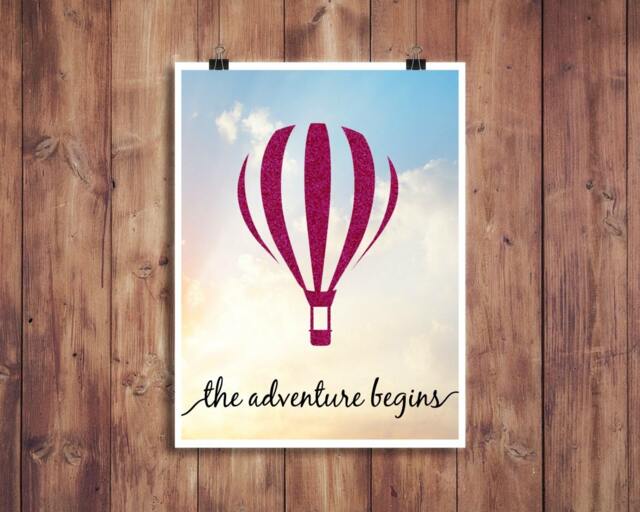 The Adventure Begins - Baby Girl Nursery Pink Glitter Hot Air Balloon, Perfect For Girl Nursery, Teen, Or Bridal, Wall Art Party Decor
