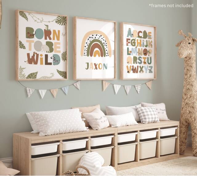 Safari Nursery Animals Prints, Set Of 3 Personalised Jungle Alphabet Print, Playroom Prints - image 1