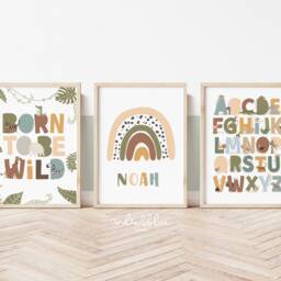 Safari Nursery Animals Prints, Set Of 3 Personalised Jungle Alphabet Print, Playroom Prints - thumbnail 2