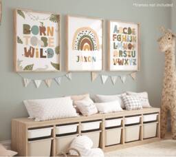Safari Nursery Animals Prints, Set Of 3 Personalised Jungle Alphabet Print, Playroom Prints - thumbnail 1