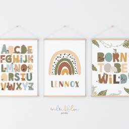 Safari Nursery Animals Prints, Set Of 3 Personalised Jungle Alphabet Print, Playroom Prints - thumbnail 3
