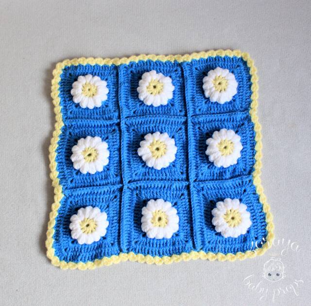 Crocheted Baby Blanket Spring Blue Daisy Blanket, Handmade Newborn Prop - image 1