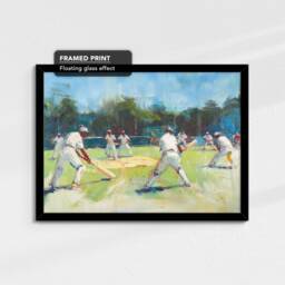 Cricket Players Abstract Oil Painting Sports Wall Art, Framed Canvas Poster Print, Home Kitchen Office Room Decor, Gifts - thumbnail 2