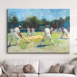 Cricket Players Abstract Oil Painting Sports Wall Art, Framed Canvas Poster Print, Home Kitchen Office Room Decor, Gifts - thumbnail 1