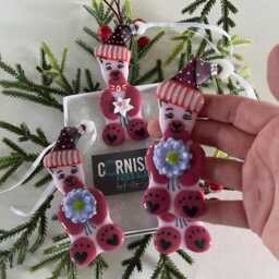 Pink Teddy Bear Fused Glass Christmas Tree Decoration, Fused Glass Ornament, Cornwall, Cornish - thumbnail 3