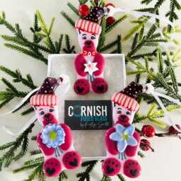 Pink Teddy Bear Fused Glass Christmas Tree Decoration, Fused Glass Ornament, Cornwall, Cornish - thumbnail 2