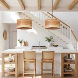 Olive Wood Pendant Light, Modern Ceiling Lamp For Kitchen Island, Scandinavian Chandelier - thumbnail 2