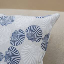 Linen Effect Seashells Cushion. Nautical Design in Marine Blue & White. 17x17 - thumbnail 2