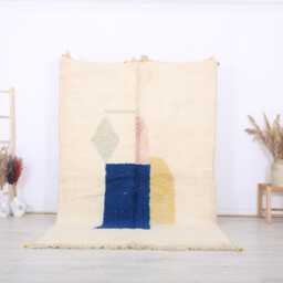 Moroccan Rug, Beniourain 5.5x8.6 Ft, Fabulous White & Blue Carpet - thumbnail 1
