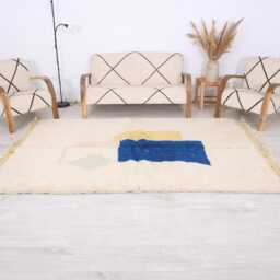 Moroccan Rug, Beniourain 5.5x8.6 Ft, Fabulous White & Blue Carpet - thumbnail 2