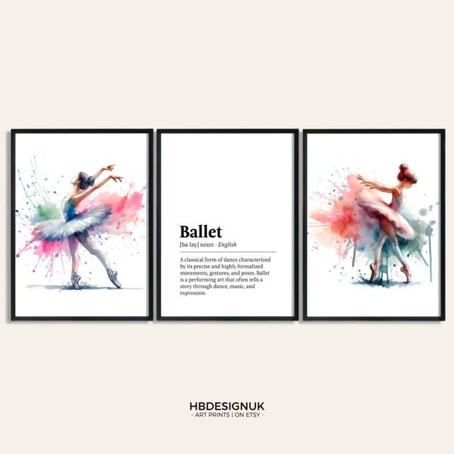 Ballet Print Poster Set - Of 3 Posters - Watercolour Art Painting Decoration Decor Ballerina Wall Gifts Girls Artwork - image 1