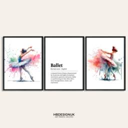 Ballet Print Poster Set - Of 3 Posters - Watercolour Art Painting Decoration Decor Ballerina Wall Gifts Girls Artwork - thumbnail 1