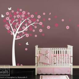 Cherry Blossom Tree-Tree Wall Decal Sticker -Nursery Vinyl Decal- Flowers Tree With Butterflies - Decor - thumbnail 2