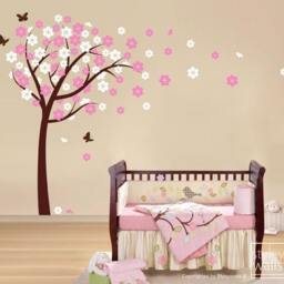 Cherry Blossom Tree-Tree Wall Decal Sticker -Nursery Vinyl Decal- Flowers Tree With Butterflies - Decor - thumbnail 3