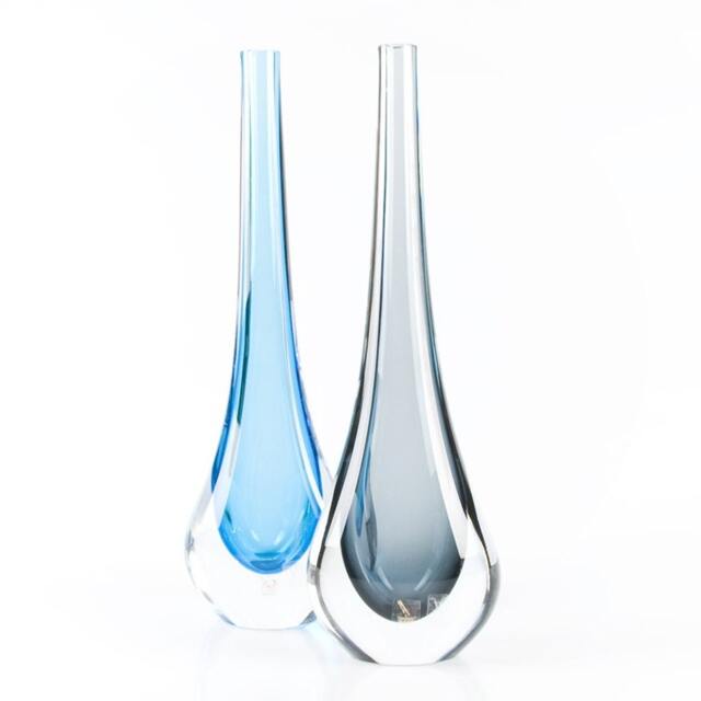 Murano Glass Vases Blue & Grey Sommerso Crystal, Italian Design - Set Of 2 - image 1