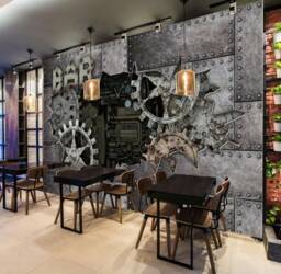 3D Gears Machinery Wallpaper Mural, Steampunk Steel Wall Decor, Peel & Stick - thumbnail 1
